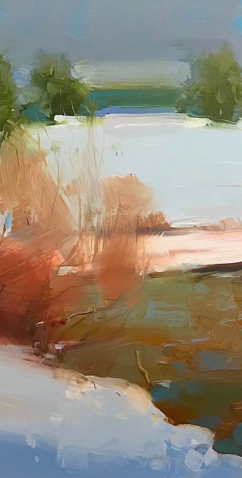 Winter, Landscape oil painting, Handmade artwork by Vahe Yeremyan