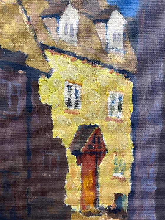 Original Oil Painting Wall Art Artwork Signed Hand Made Jixiang Dong Canvas 25cm × 30cm The House In Front small building Impressionism