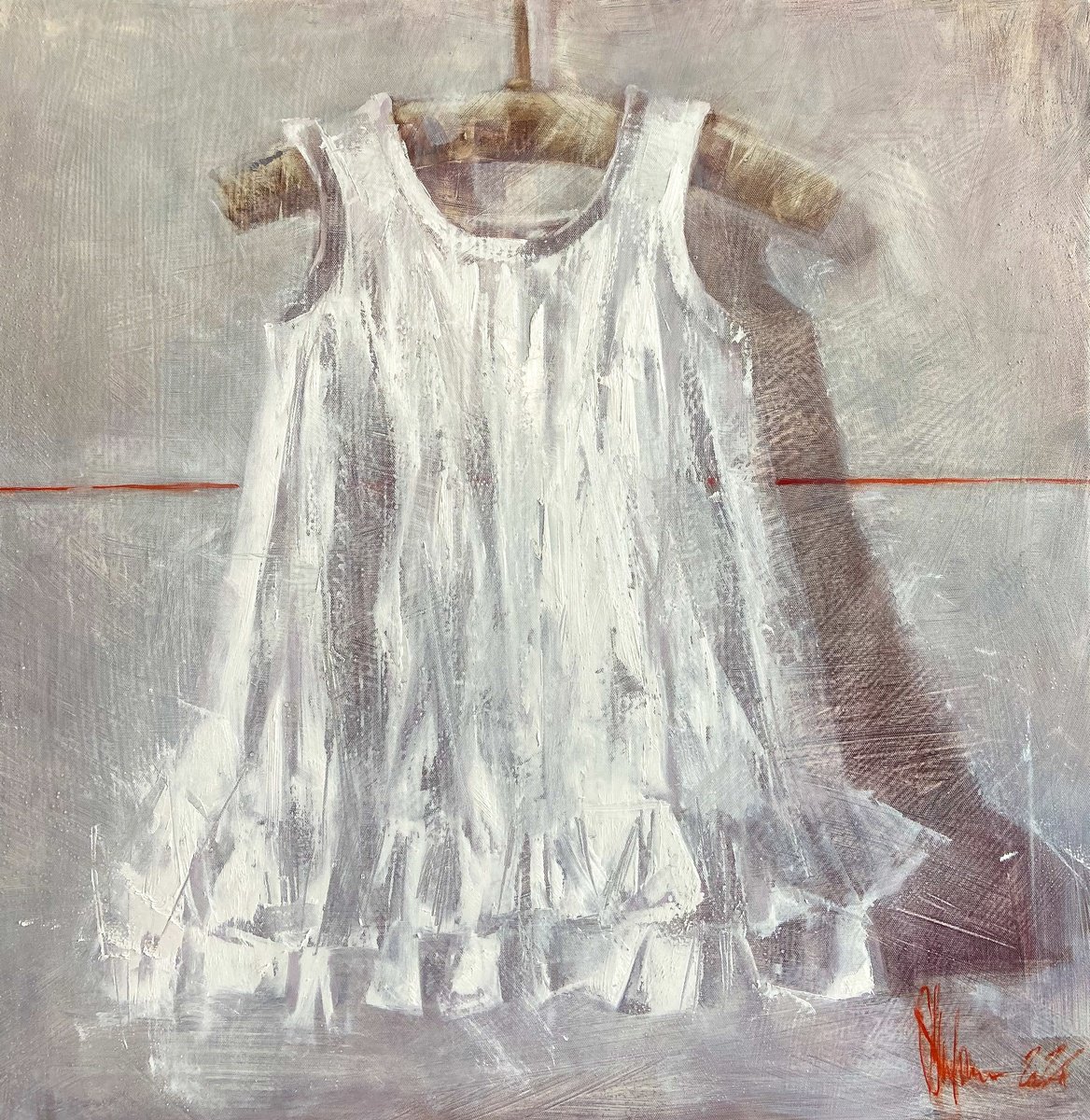 Expressive Still Life Oil Painting By Igor Shulman, 28 X 28, Thin Red Line. 3., Original Artwork