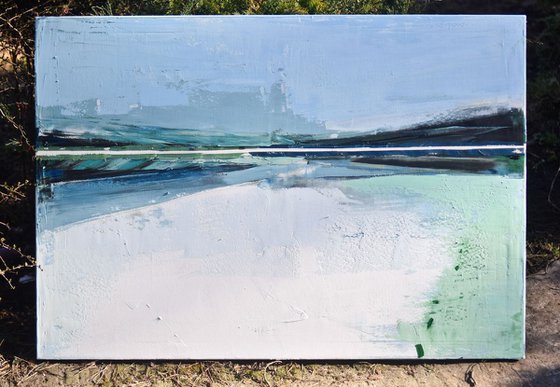 Oil painting, canvas art, stretched, "Lake 2" , 39.37/27.5 inches, (100/70cm).