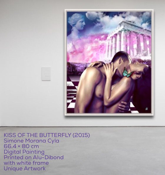 KISS OF THE BUTTERFLY | 2015 | DIGITAL PAINTING PRINTED ON ALU-DIBOND WITH WHITE FRAME | 66 X 80 CM | SIMONE MORANA CYLA | UNIQUE ARTWORK | HIGH QUALITY | PUBLISHED |