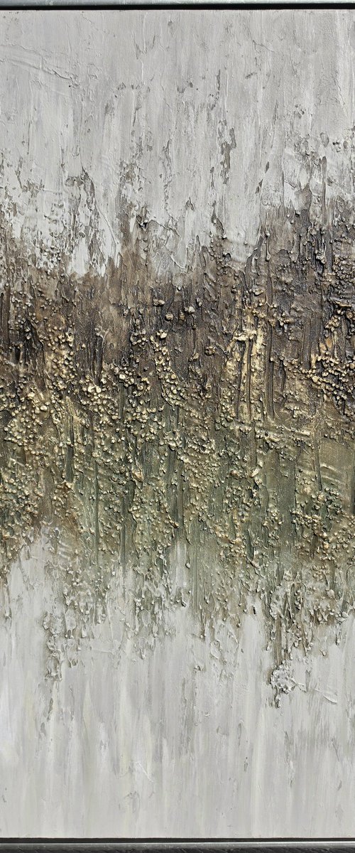 Moss & Gold Abstract Relief Art Green Gold by Sveta Osborne