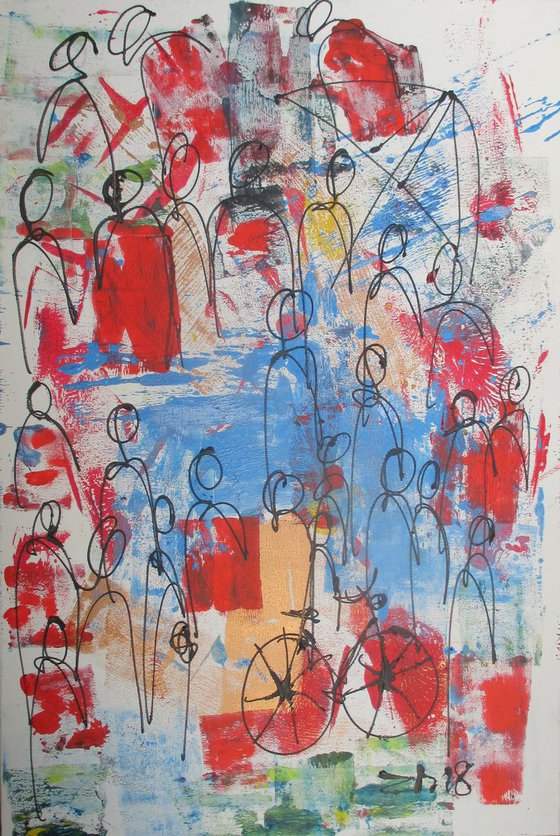 abstract people blue and red 23,6 x 15,7 inch