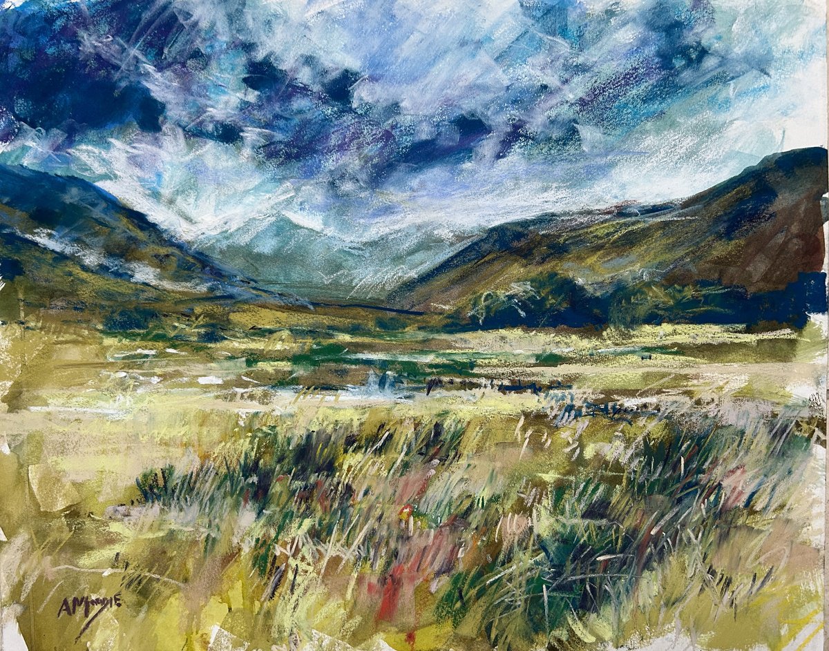 Impressionistic Landscape Drawing By Andrew Moodie, 20 X 16, Approaching Glencoe, Original Artwork
