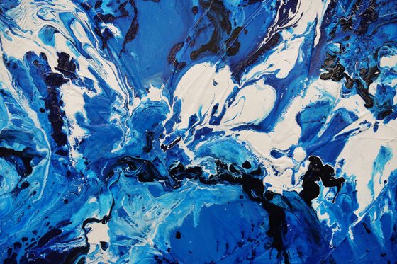 Indigo Waters 200cm x 120cm Blue White Textured Abstract Art