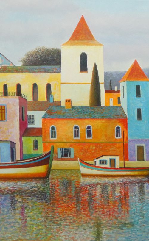 White and Blue Towers 24"x36" by Evgeni Gordiets