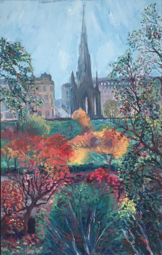 'The Walter Scott Monument, Edinburgh, with Autumn Colours'