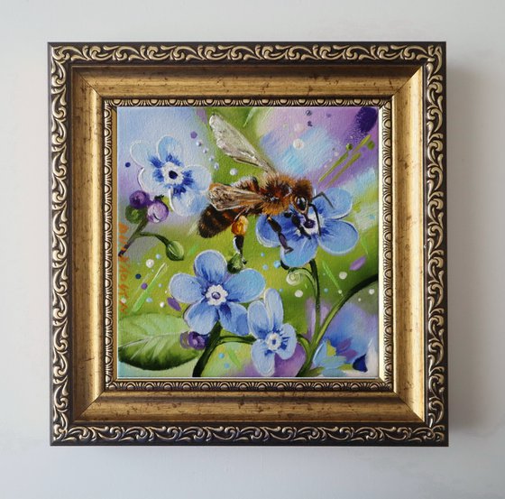 Bee Among Blue Blossoms