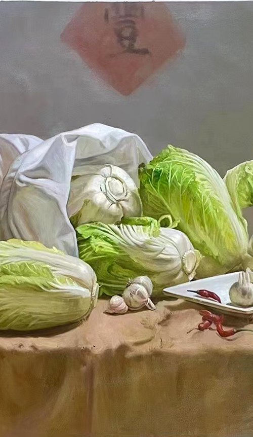 Still life:Cabbages  on the table by Kunlong Wang