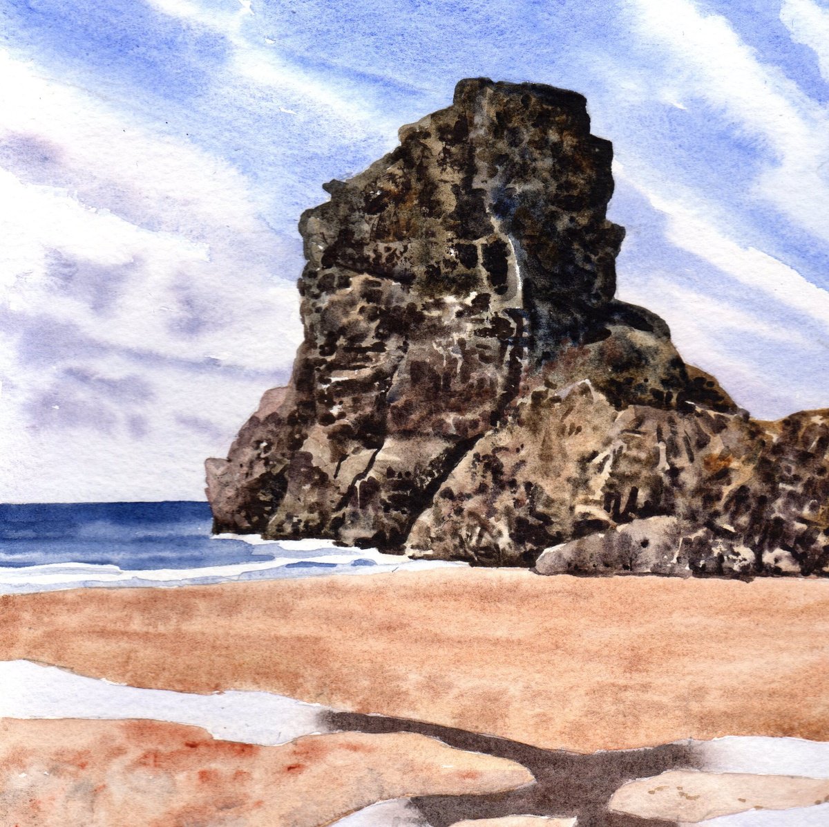 Impressionistic Watercolour , Beach Reflections By Zoe Elizabeth Norman, 11 X 15, Artwork For Sale On Artfinder