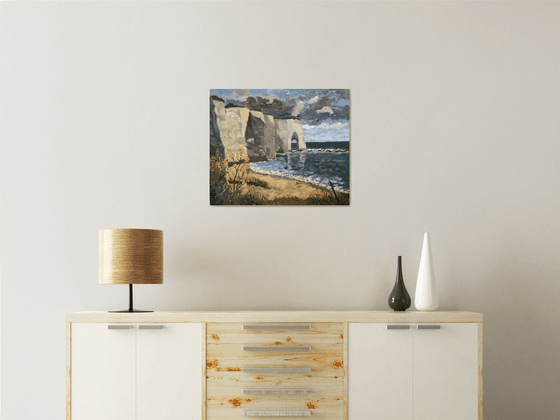 Kingsgate Bay before the storm. Oil painting.