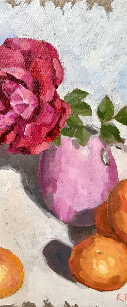 November Rose with Tangerines by Katharine Rowe