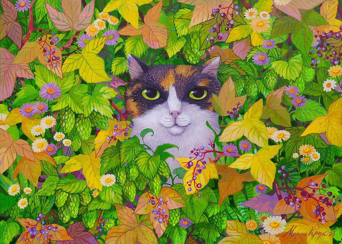 Impressionistic Animal Acrylic Painting By Margot Raven, 28 X 20", Warm Autumn, Original Artwork