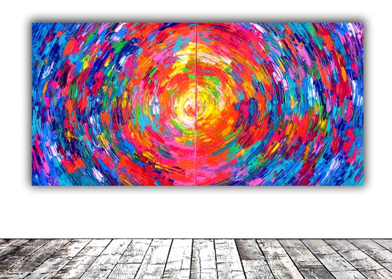 Rounded Gypsy Skirt - Diptych - 200x100 cm - XXXL Large Modern Abstract Big Painting - Ready to Hang, Office, Hotel and Restaurant Wall Decoration