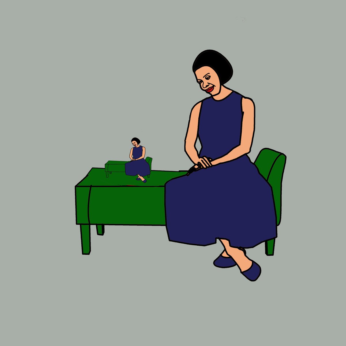 Urban And Pop Portrait Print By Artworks By Rina Mualem, 10 X 10, The Green Chair, Original Artwork