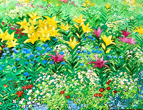 Abstract flowers painting, summer garden wall art, Impressionism painting