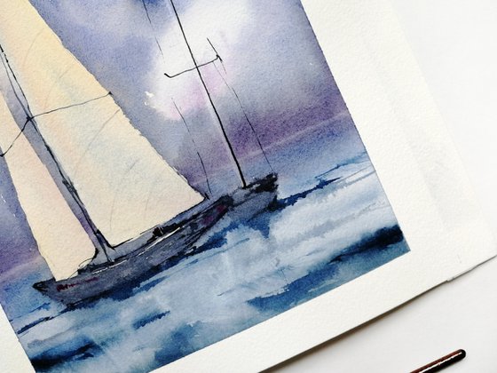 Sailboat painting. Seascape