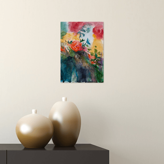 Watercolour abstract flowers, roses original painting