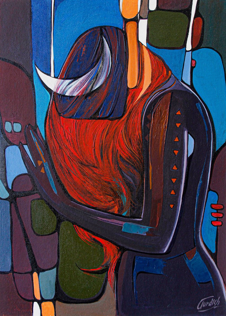 Abstract Still Life Acrylic Painting By Artist Gurdish Pannu, 24 X 36, Woman Painting -Music Lover, Original Artwork