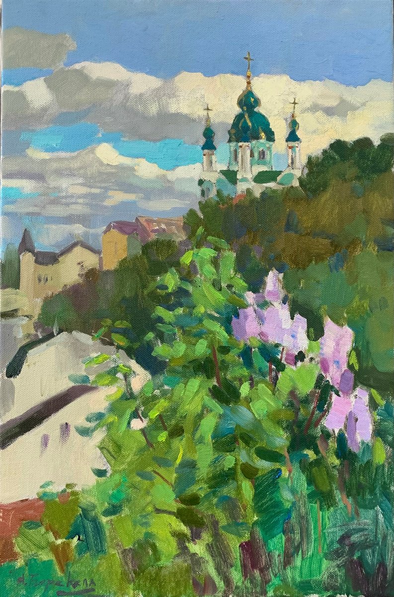 Impressionistic Cityscapes Oil Painting By Andriy Berekelia, 16 X 24, Spring Over Podil, Original Artwork