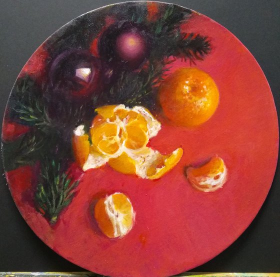 New Year's Tangerines On Red