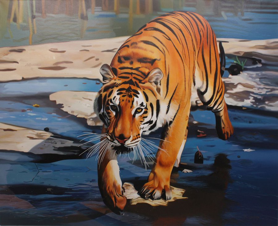 Tiger, Large painting Oil painting by Valeri Tsvetkov | Artfinder