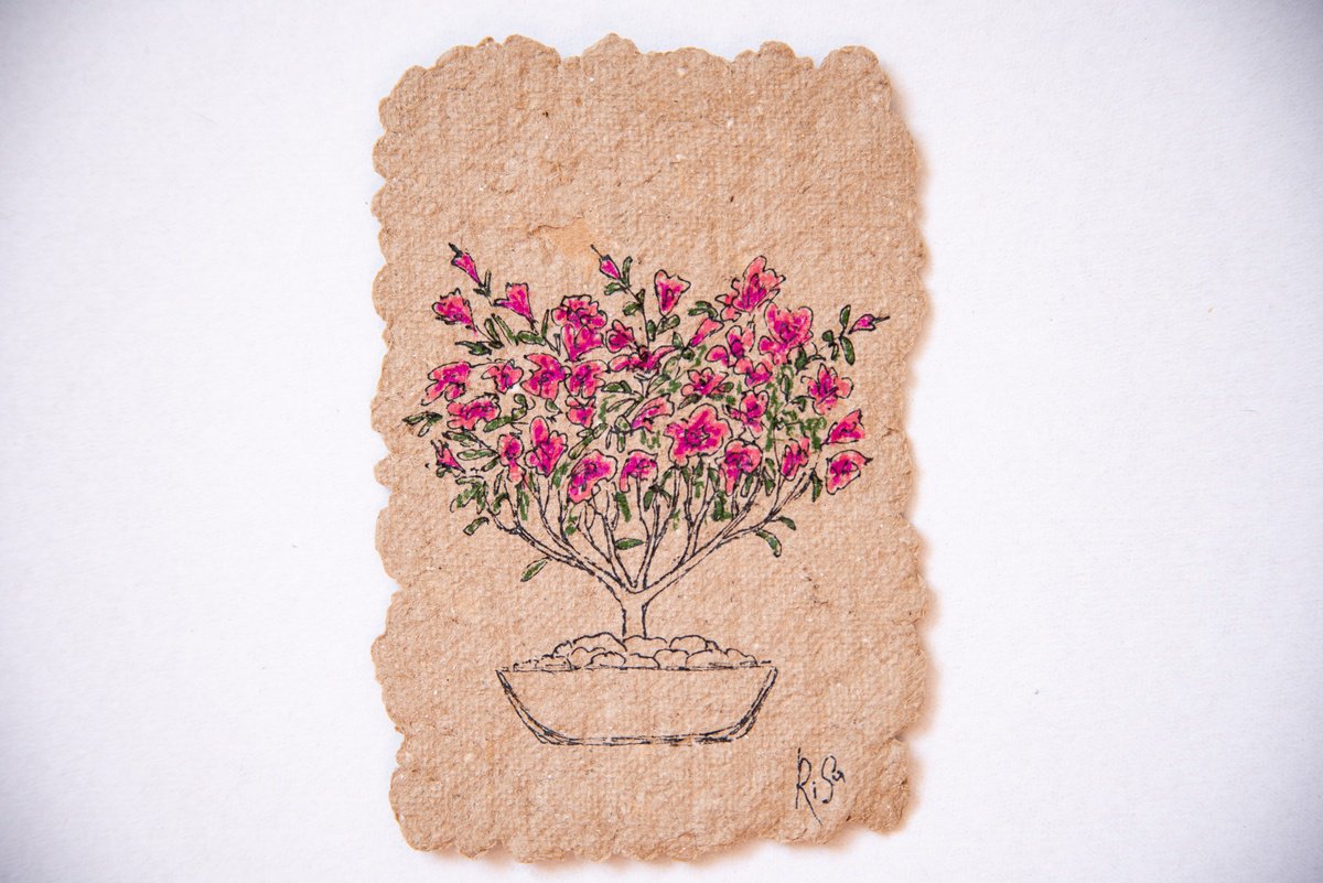Azalea tree on craft paper by Rimma Savina