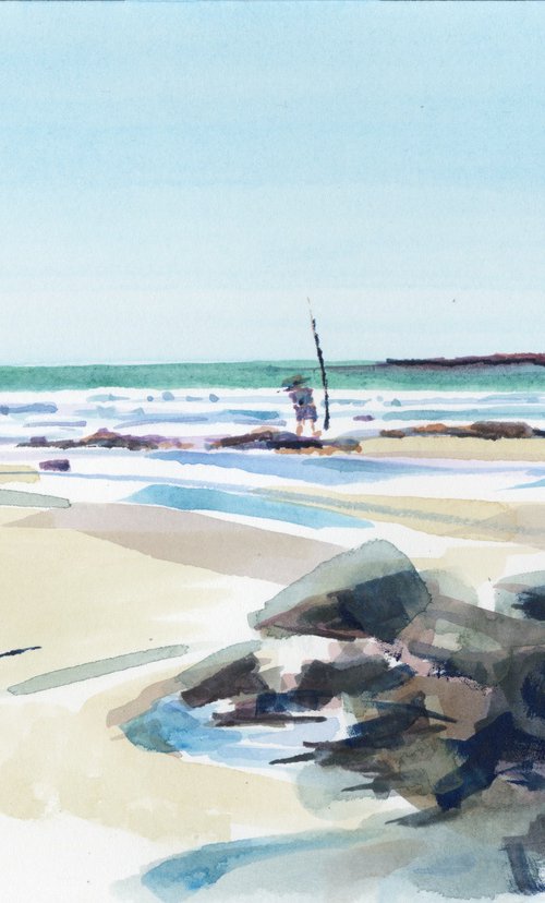 Beach Fisherman Sketch by Paul Gurney
