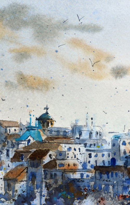 Belgrade warm roofs vista 17x25 cm 2021 by Nenad Kojić watercolorist