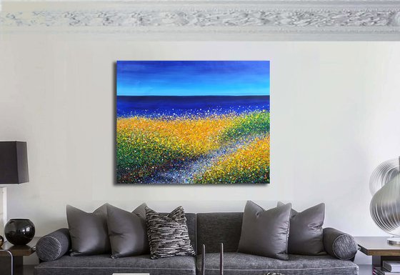 Seaside Painting, Seascape, Dunes, Landscape, Ocean, Beach  - ROLLED - 39" x 53"/ 95 x 120 cm. Abstract seascape Dunes
