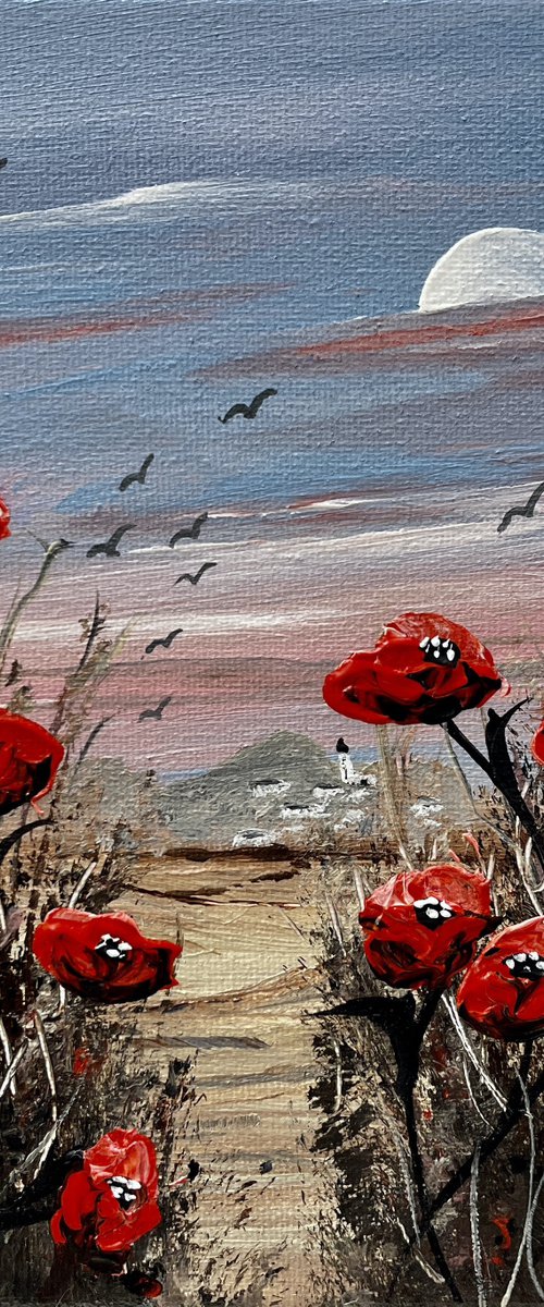 Red Poppies and a Full Moon by Marja Brown