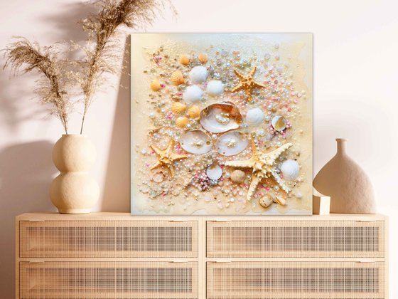 Abstract Sea Ocean marine wall sculpture with precious stones