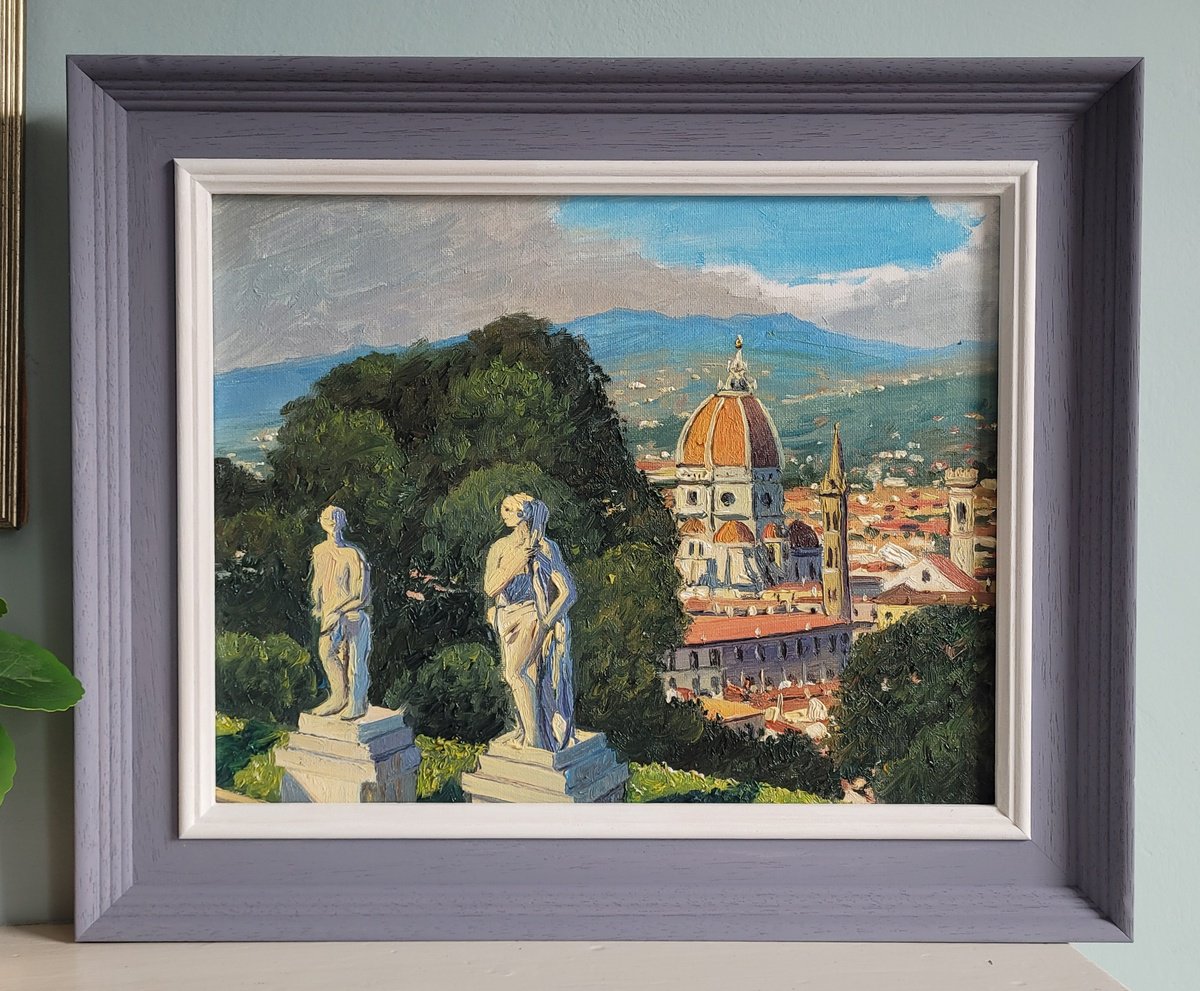 Impressionistic Cityscapes Oil Painting By Roberto Ponte, 18 X 15", Florence From Bardini Gardens, Original Artwork
