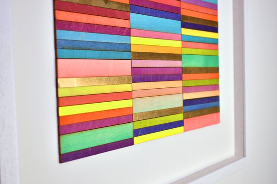 Three Panel Colour Study With Gold Orginal 3D Wood Collage Painting