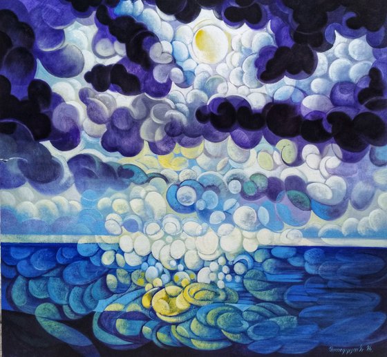 Full Moon (80x90cm, cubism, oil painting, ready to hang)