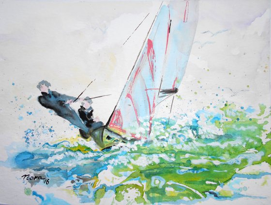 "Sailing", original acrylic painting on paper