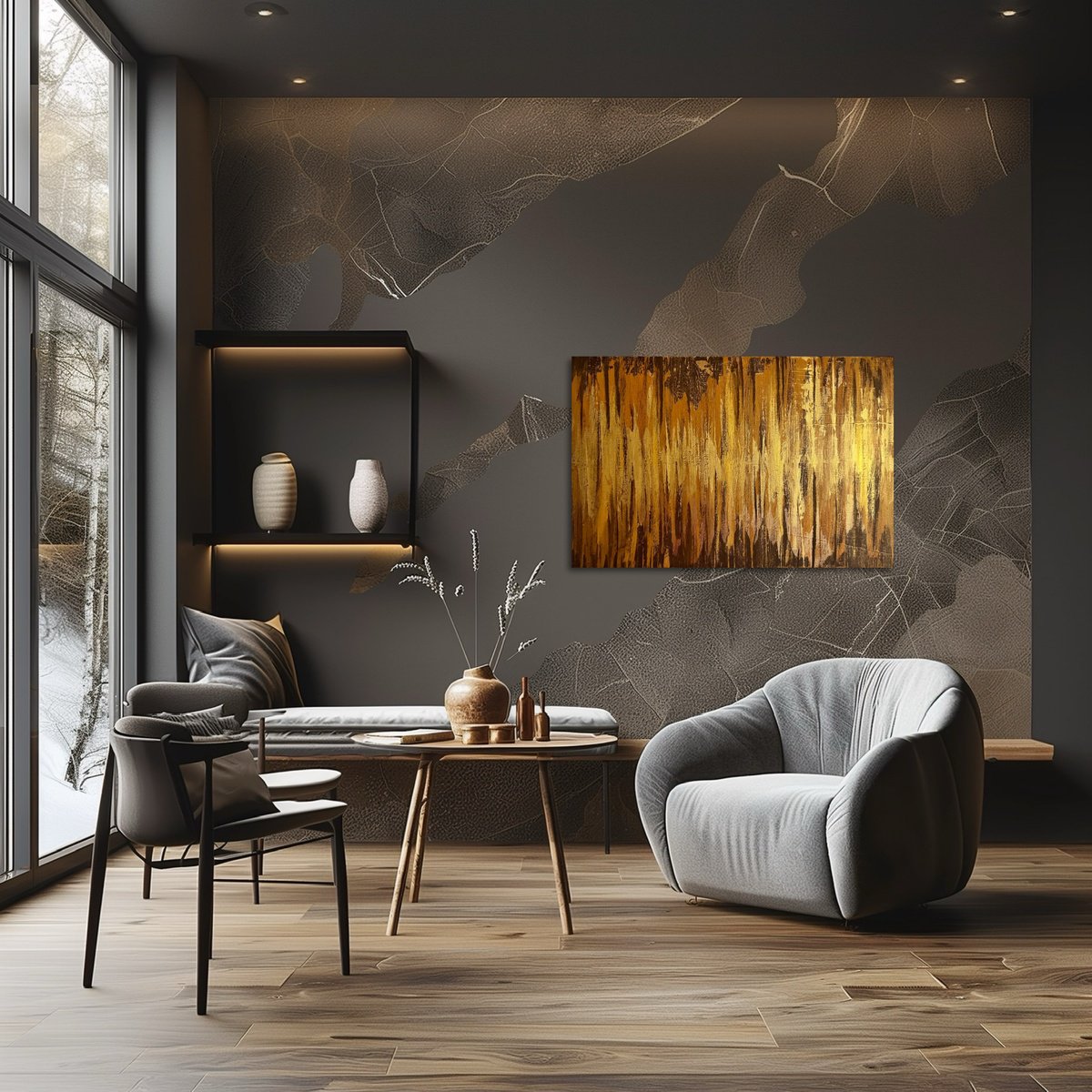 Abstract Acrylic Painting By Exclusive Arts, 35 X 24, Golden Fire 60X90X2 Cm, Original Artwork