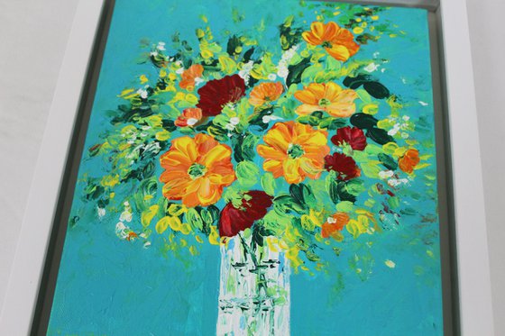 My Colourful World - Floral Still life painting - Palette knife impasto artwork - Home Decor or office art