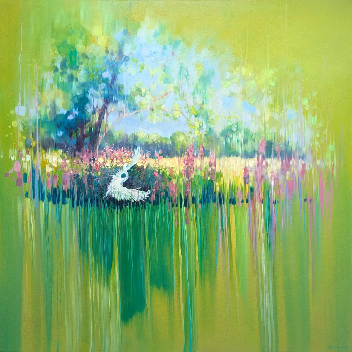 Expressive Landscape Oil Painting By Gill Bustamante, 40 X 40, Summer Fading, Original Artwork