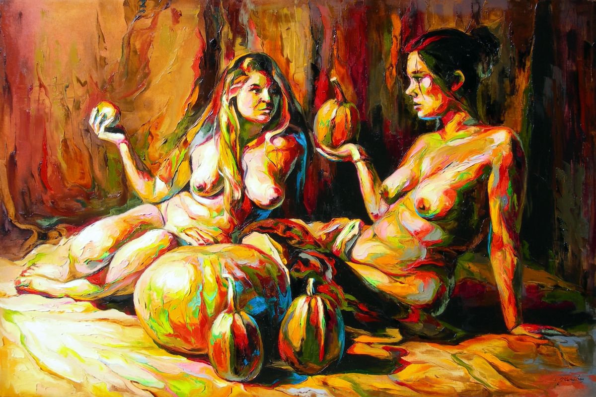 Impressionistic Still Life Oil Painting By Jonas Kunickas, 59 X 39, Jk15-0908 Harvest, Original Artwork