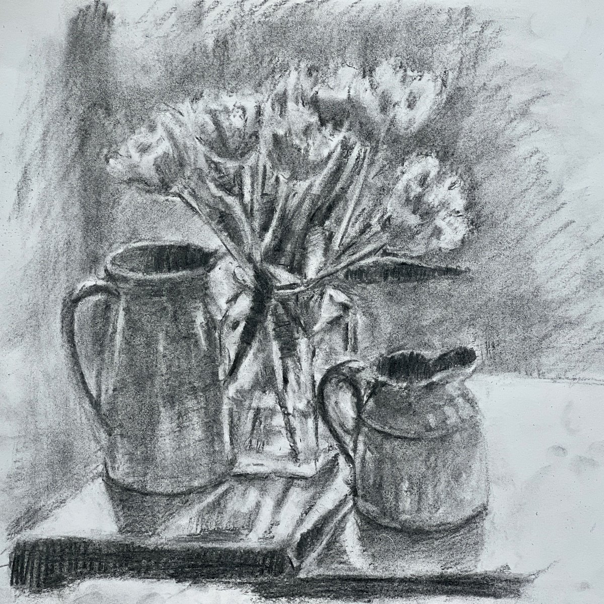 Still life with tulips and jugs by Louise Gillard