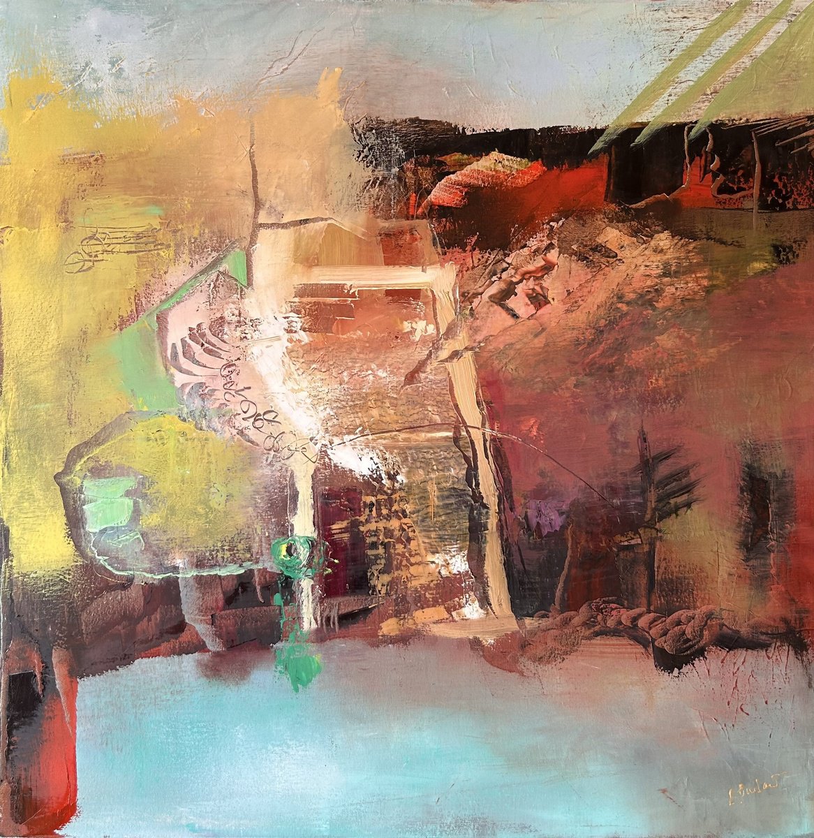 Expressive Abstract Oil Painting By Ludmila Budanov, 30 X 30", Elements Ii, Original Artwork