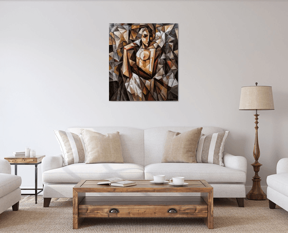 In front of the mirror (80x90cm, cubism, oil painting, ready to hang)
