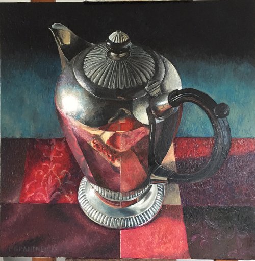 Teapot on patchwork fabric by Paul Brandner