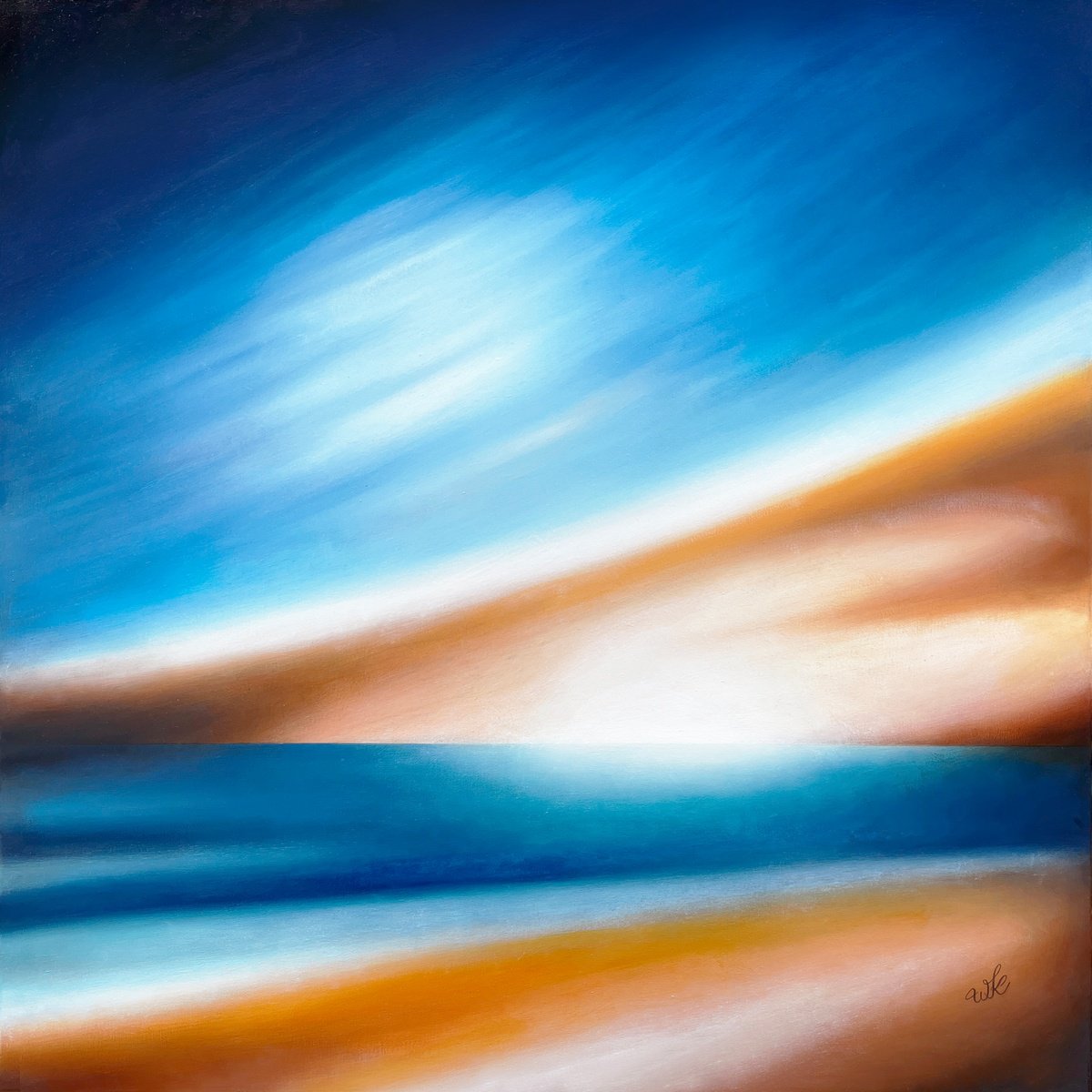 Expressive Landscape Oil Painting By Waldemar Kaliczak, 39 X 39", Seaside Impression, Original Artwork