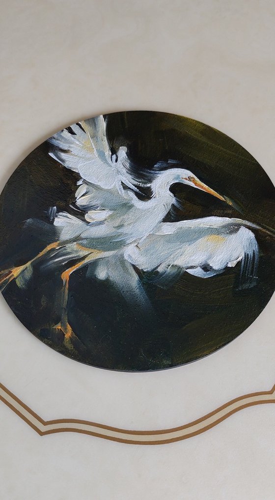 Cattle egret oil painting