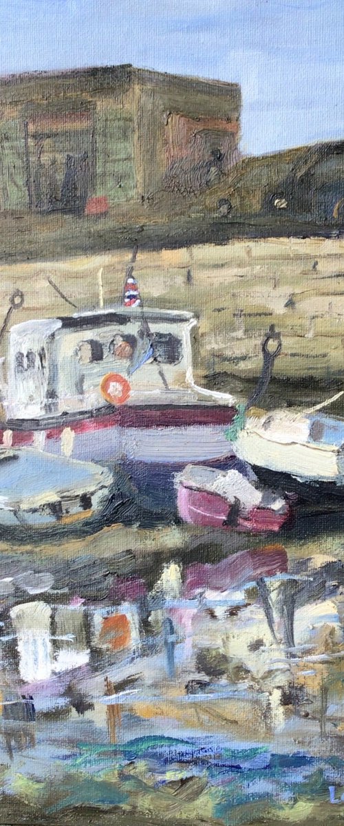 Margate boats and reflections, an original oil painting by Julian Lovegrove Art
