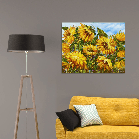 Sunflowers (100x80cm, oil painting, palette knife)