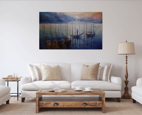 Venetian Golden Gondolas: linen, oil