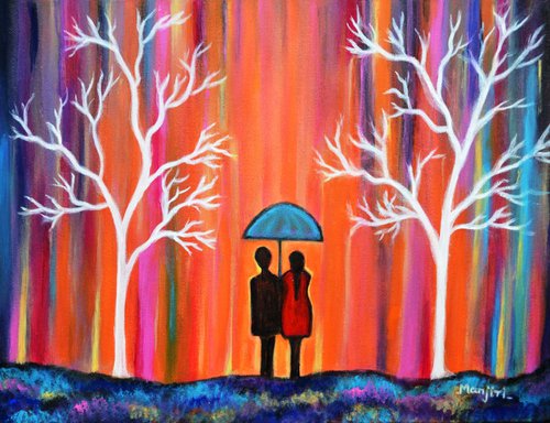 Colors Of Love Romantic Colorful Rainy Painting excellent gift art by Manjiri Kanvinde